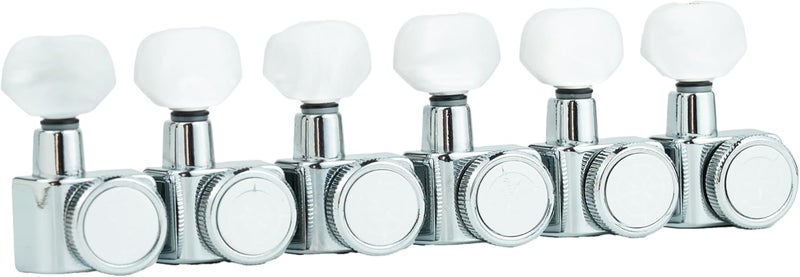 guyker 6 In-line Guitar Locking Tuners – 1:18 Lock String Tuning Key Pegs Machine Heads for Folk Classical Acoustic Electric Guitar - Pearl Buttons, Chrome - Image 2